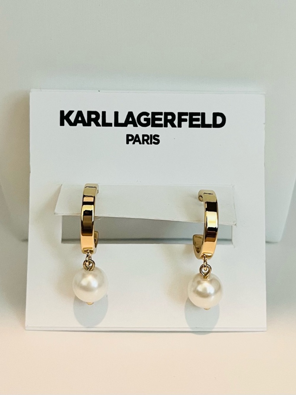 KARL LAGERFELD PARIS
Gold-Tone Imitation Pearl Charm Hoop Earrings